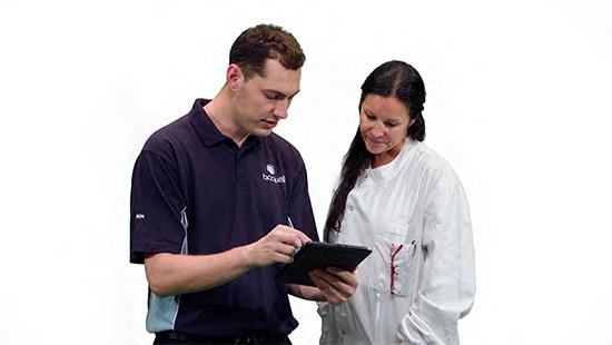 Bioquell technician showing a clipboard