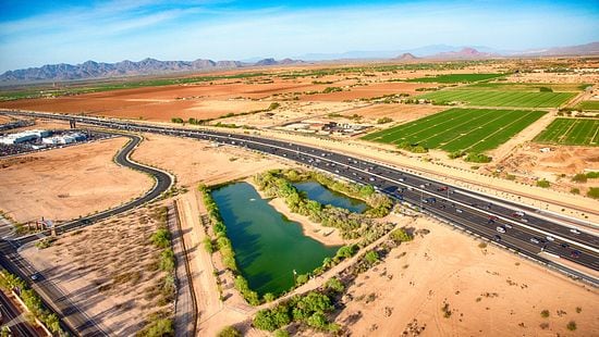 Dry agricultural landscape and desert